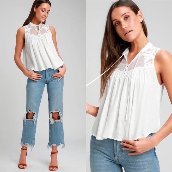 Free People Western Romance White Sleeveless Top - Picture 2 of 13
